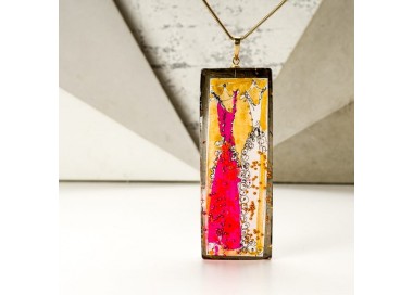 Elegancki naszyjnik ręcznie malowany ze złoto różową zawieszką  1