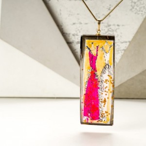 Elegancki naszyjnik ręcznie malowany ze złoto różową zawieszką 8