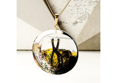 Personalizowana biżuteria na prezent, naszyjnik artystyczny pozłacany oliwkowo złoty 1