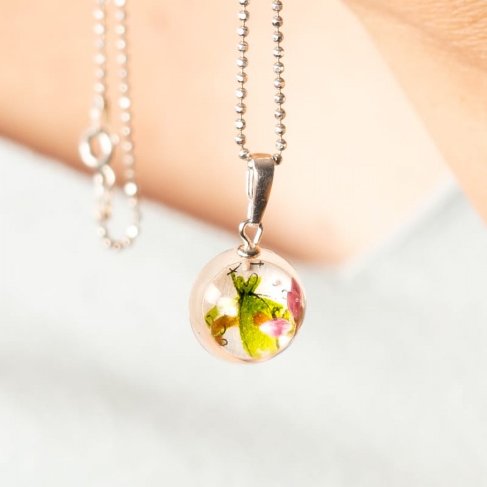 Naszyjnik artystyczny ręcznie malowany z różowym wrzosem