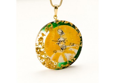Naszyjnik dwukolorowy złoto zielony artystyczny do zielonej sukienki zieleń butelkowa na złotym łańcuszku 1