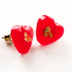 Kolczyki sztyft pozłacane, serce czerwone na Walentynki  5