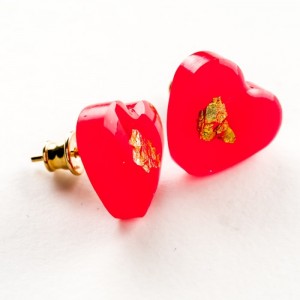 Kolczyki sztyft pozłacane, serce czerwone na Walentynki  3