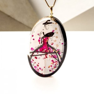 Naszyjnik damski z malowaną grafiką, biżuteria artystyczna od Krolikovska 4