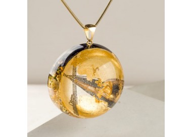Oryginalna biżuteria artystyczna, złoty naszyjnik na urodziny, naszyjnik ręcznie malowany z dużą złotą półkulą 1