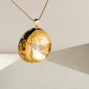 Oryginalna biżuteria artystyczna, złoty naszyjnik na urodziny, naszyjnik ręcznie malowany z dużą złotą półkulą 5
