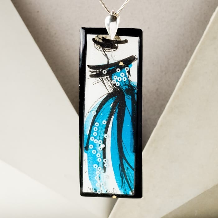 Autorski ręcznie malowany naszyjnik z turkusową zawieszką – personalizowana biżuteria handmade