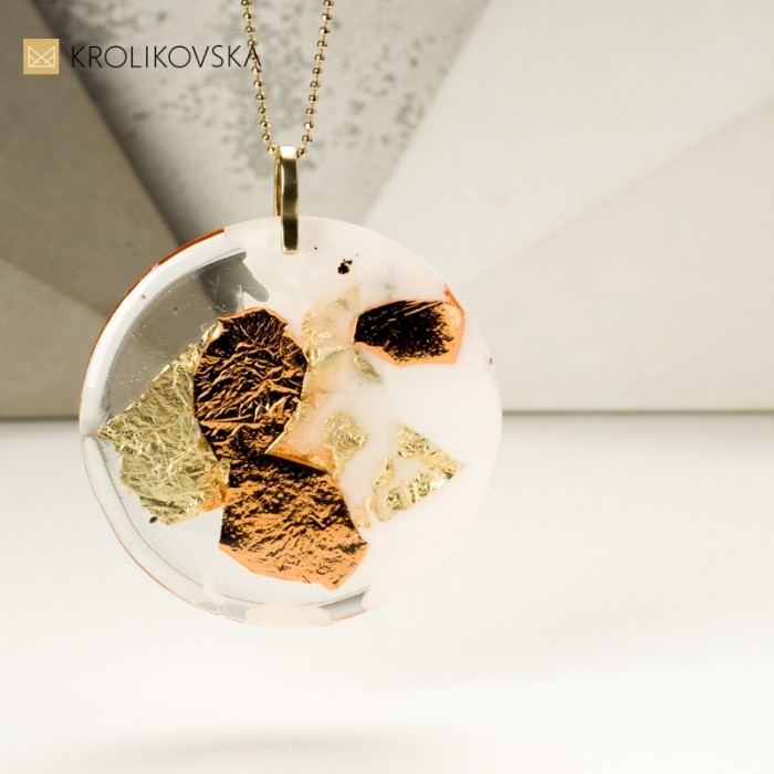 Złoto biały naszyjnik artystyczny polskiej projektantki.