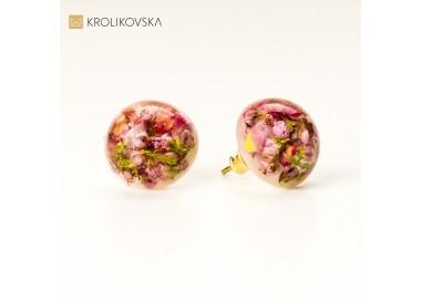 Kolczyki wkrętki pozłacane wrzosowe.