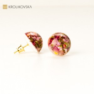 Kolczyki wkrętki pozłacane wrzosowe.