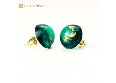 Kolczyki złocone wkrętki zielone z dmuchawcem.