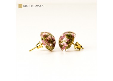 Kolczyki pozłacane wkrętki kwiaty naturalne.