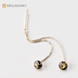 Kolczyki czarno srebrne wiszące.