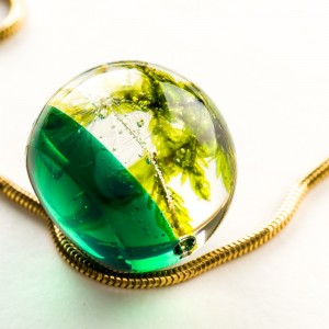 Naszyjnik srebrny pozłacany zielony, Polska biżuteria handmade.