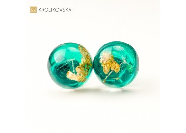 Kolczyki srebrne, wkrętki zielone z dmuchawcem.