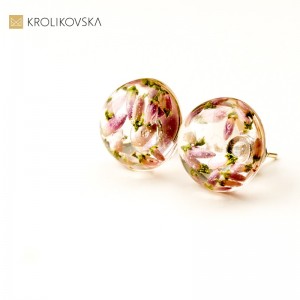 Kolczyki srebrne rękodzieło z prawdziwymi kwiatami.