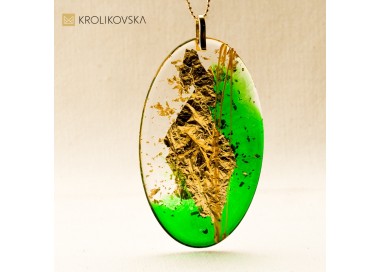 Naszyjnik zielony złocony, Polska biżuteria.