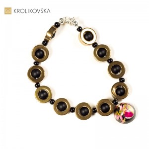 Bransoletka z hematytów z grafiką.