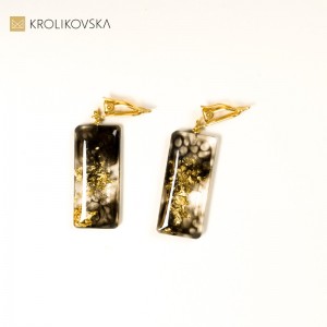 Biżuteria artystyczna czarno- złote klipsy, sklep internetowy.