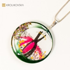 Biżuteria artystyczna zielona z grafiką, sklep internetowy.