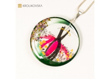 Biżuteria artystyczna zielona z grafiką, sklep internetowy.