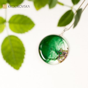 Biżuteria artystyczna zielona z grafiką, sklep internetowy.