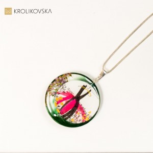 Biżuteria artystyczna zielona z grafiką, sklep internetowy.