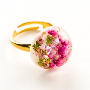Pierścionek srebrny ślubny różowy z prawdziwymi drobniutkimi kwiatuszkami wrzosu   1
