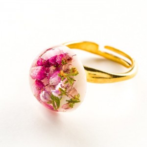 Pierścionek srebrny ślubny różowy z prawdziwymi drobniutkimi kwiatuszkami wrzosu   5