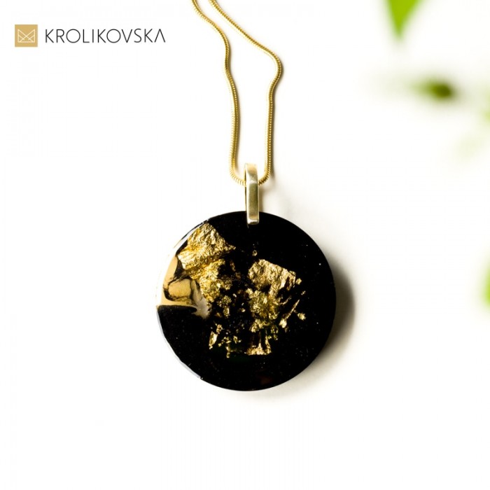 Czarno złoty naszyjnik, nowoczesna biżuteria damska.