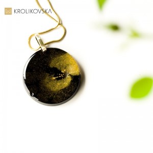 Czarno złoty naszyjnik, nowoczesna biżuteria damska.