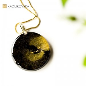 Czarno złoty naszyjnik, nowoczesna biżuteria damska.