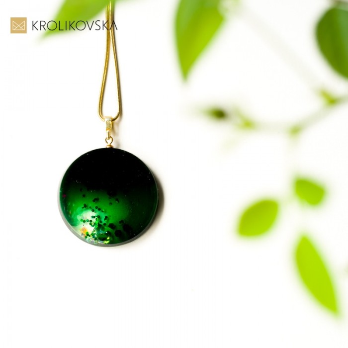 Naszyjnik srebrny pozłacany zielony.