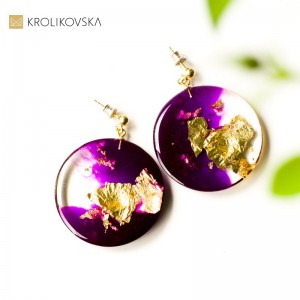 Kolczyki fioletowe srebrne pozłacane.
