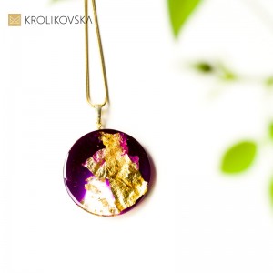 Naszyjnik pozłacany srebrny - fioletowe koło.