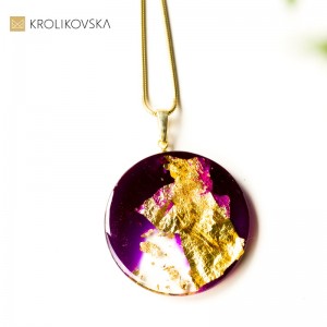 Naszyjnik pozłacany srebrny - fioletowe koło.