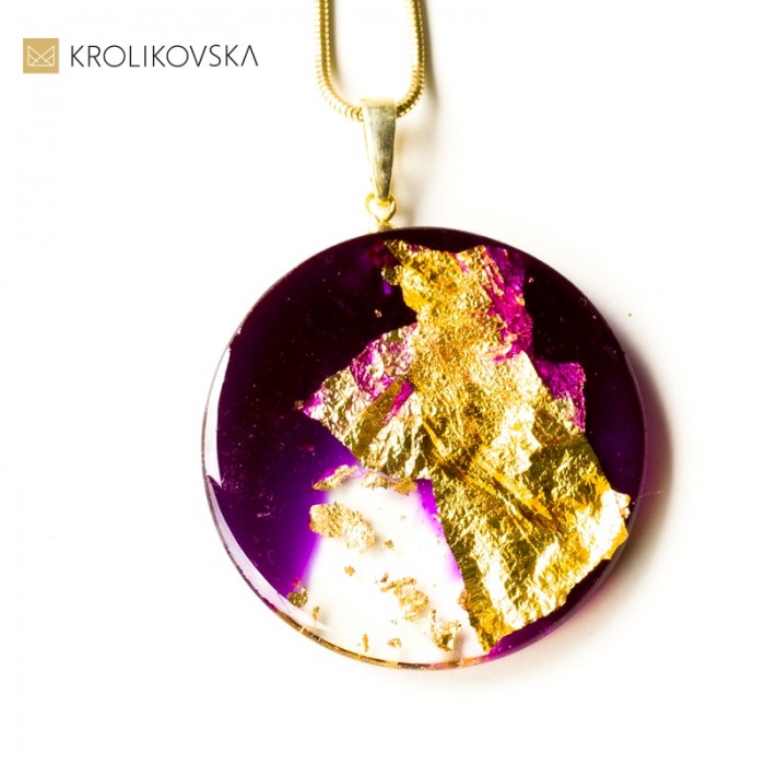 Naszyjnik pozłacany srebrny - fioletowe koło.