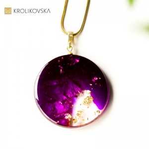 Naszyjnik pozłacany srebrny - fioletowe koło.
