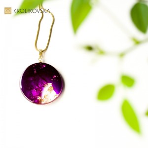 Naszyjnik pozłacany srebrny - fioletowe koło.