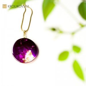 Naszyjnik pozłacany srebrny - fioletowe koło.