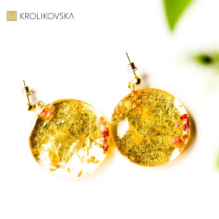 Kolczyki koła pozłacane z wrzosem.