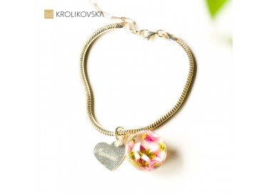 Bransoletka srebrna damska z zawieszkami- kwiatami wrzośca