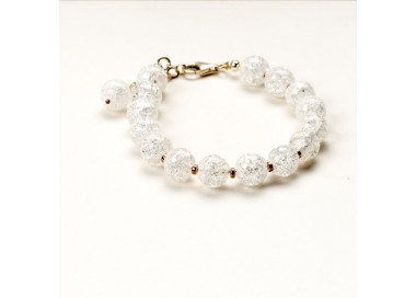 Bransoletka artystyczna damska srebrna z białych koralików kryształów górskich 1