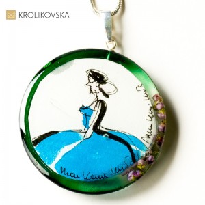 Biżuteria unikatowa malowana- naszyjnik srebrny.