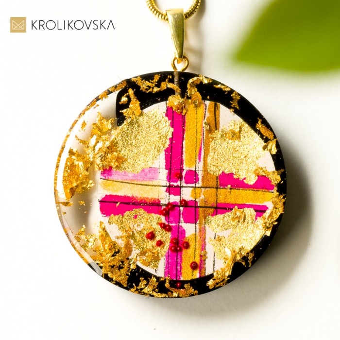 Nowoczesna biżuteria artystyczna- naszyjnik złoto różowy.