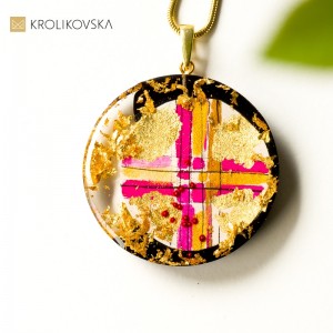 Nowoczesna biżuteria artystyczna- naszyjnik złoto różowy.