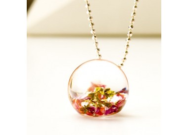 Naszyjnik srebrny, kwiaty wrzosu w naszyjniku