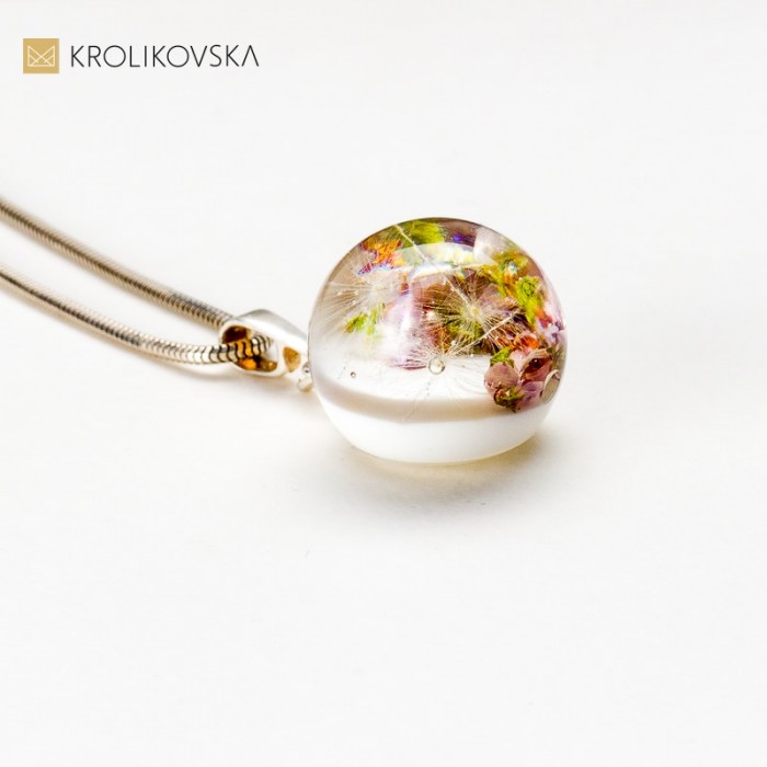 Naszyjnik prezent z nasionami mniszka lekarskiego.