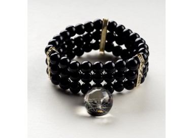 Czarna bransoletka ręcznie robiona z zawieszką z prawdziwym dmuchawcem 1