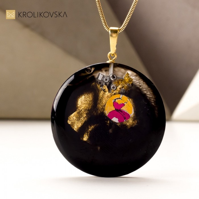 Biżuteria damska czarno złoty naszyjnik na prezent.